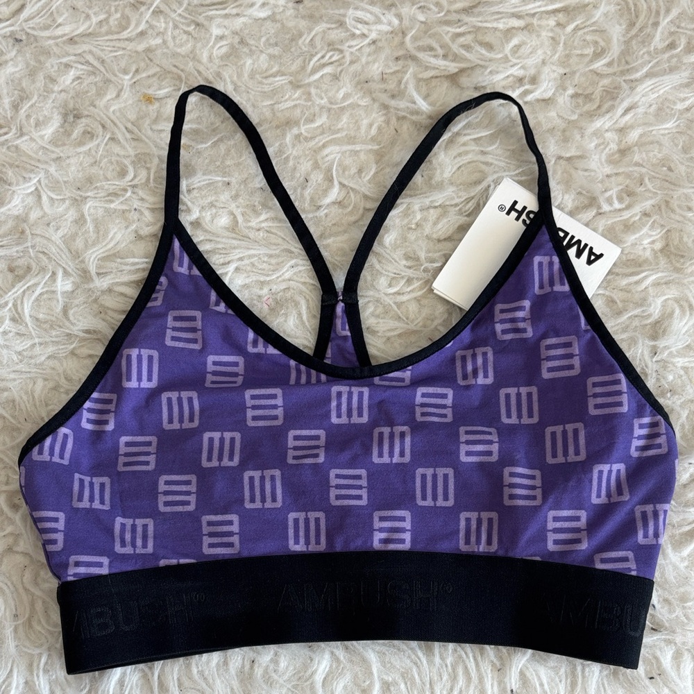 Amour Vert Purple Geometric Print Sports Bra with Black Band